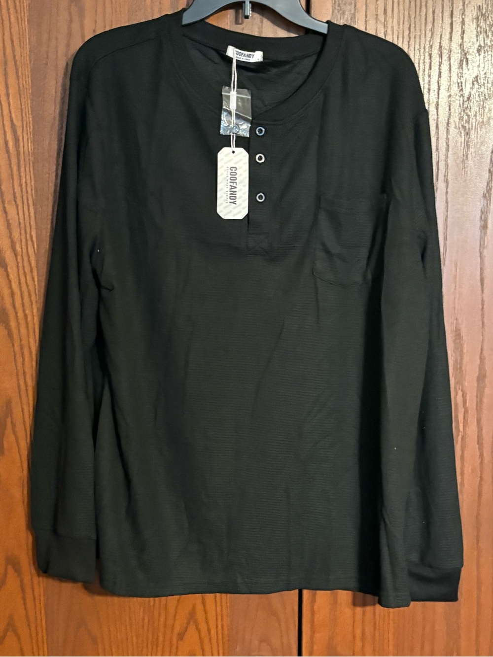 Codefandy Men’s Black Long-Sleeve Henley Shirt